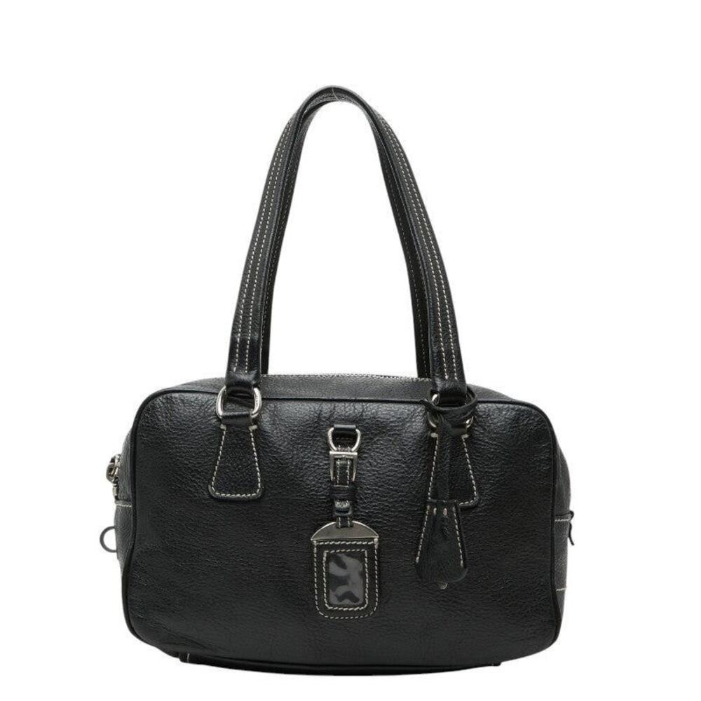Prada Leather Logo Handbag Black